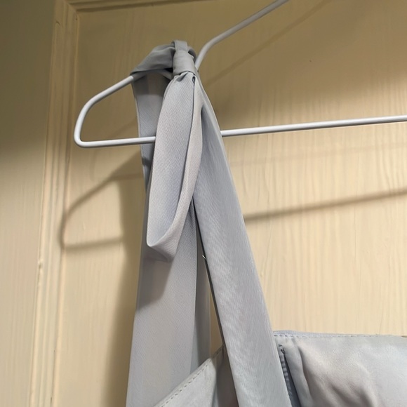 Dessy Collection light blue chiffon bow strap dress - Picture 6 of 9